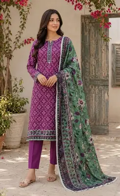 3 Pcs Women's Unstitched Printed Suit thumbnail 3