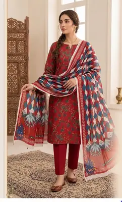3 Pcs Women's Unstitched Printed Suit thumbnail 1
