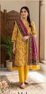 3 Pcs Women's Unstitched Printed Suit thumbnail 3