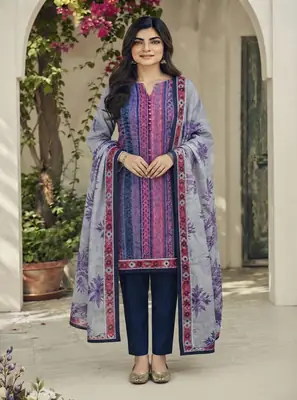 3 Pcs Women's Unstitched Printed Suit thumbnail 1