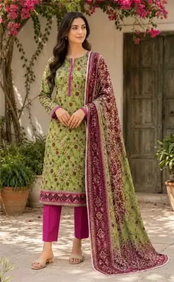 3 Pcs Women's Unstitched Printed Suit thumbnail 1