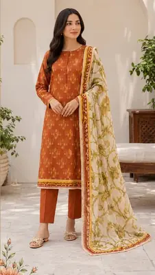 3 Pcs Women's Unstitched Printed Suit thumbnail 3