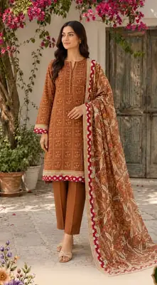 3 Pcs Women's Unstitched Printed Suit thumbnail 1