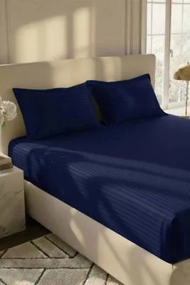 Blue Micro Cotton Double Bedsheet Set 3 Pcs