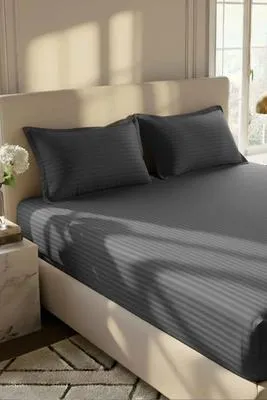 Grey Micro Cotton Double Bedsheet Set 3 Pcs