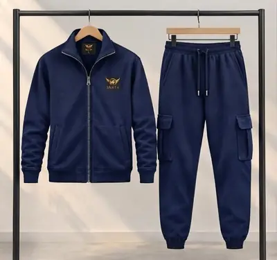 2 Pcs Men's Fleece Printed Zipper Track Suit