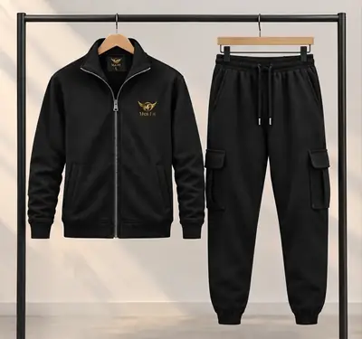 2 Pcs Men's Fleece Printed Zipper Track Suit