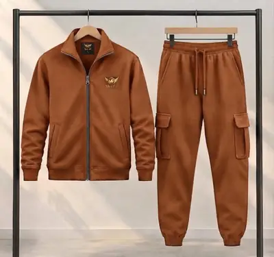 2 Pcs Men's Fleece Printed Zipper Track Suit