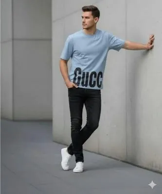Men's Blue Printed Dri Fit T-Shirt Round Neck Small to X-Large thumbnail 2
