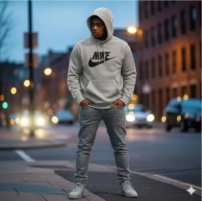 Men's Grey Fleece Hoodie Nike Slim Fit thumbnail 2