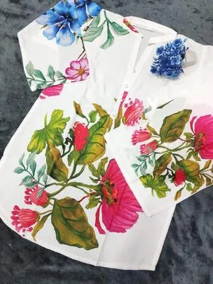 Women Georgette Printed 2Pcs Set White thumbnail 6