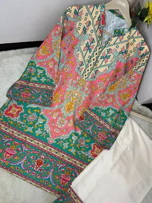 2 Pcs Women's Stitched Doria lawn Printed cord-set with farshi Farshi trouser thumbnail 8