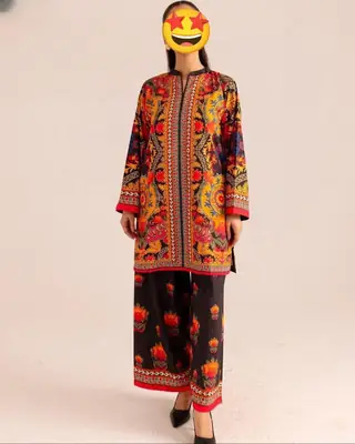 2 Pcs Women's Stitched PRINTED SHIRT WITH PRINTED FLAPPER 2 PCS SWISS LAWN thumbnail 2