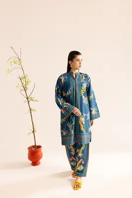 2 Pcs Women's Stitched Doria Lawn Printed Shirt And Trouser