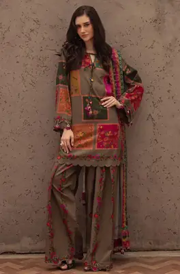 2 Pcs Women's Stitched Doria Lawn Printed Shirt And Trouser