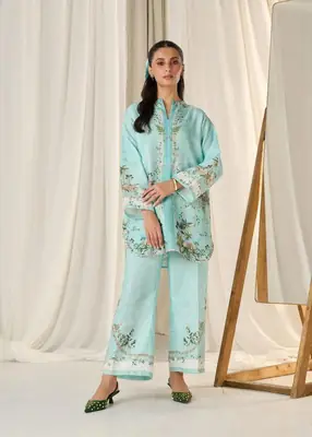 2 Pcs Women's Stitched Doria Lawn Printed Shirt And Trouser