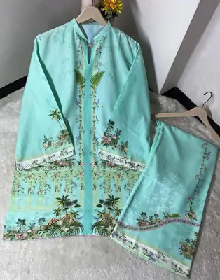2 Pcs Women's Stitched Doria Lawn Printed Shirt And Trouser thumbnail 2