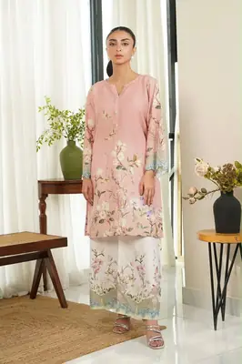 2 Pcs Women's Stitched Doria Lawn Printed Shirt And Trouser
