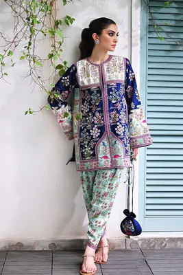 2 Pcs Women's Stitched Doria Lawn Printed Shirt And Trouser