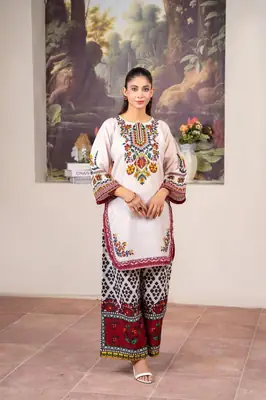 2 Pcs Women's Stitched Doria Lawn Printed Shirt And Trouser