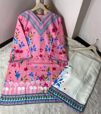 2 Pcs Women's Stitched Doria Lawn Printed Shirt And Trouser thumbnail 2