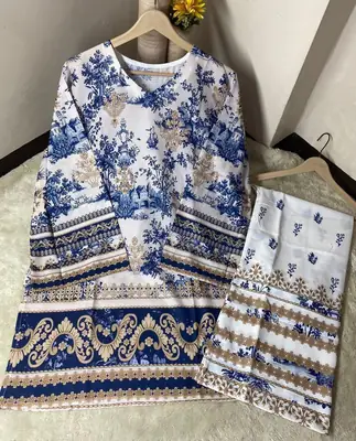 2 Pcs Women's Stitched Doria Lawn Printed Shirt And Trouser thumbnail 2
