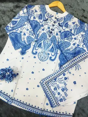 2 Pcs Women's Stitched Swiss Lawn Printed Co-Ord Set thumbnail 4