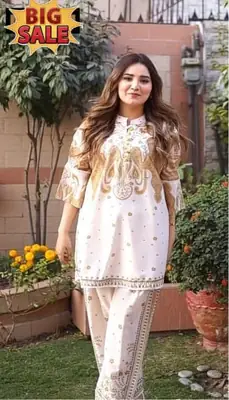 2 Pcs Women's Stitched Swiss Lawn Printed Co-Ord Set thumbnail 3