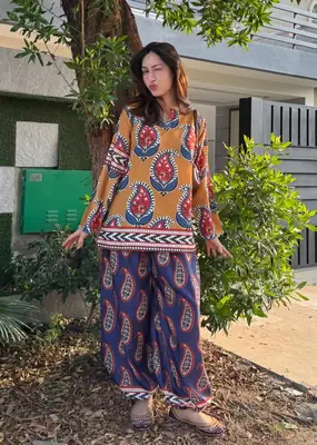 2 Pcs Women's Stitched Doria lawn Printed cord-set with Farshi trouser thumbnail 5