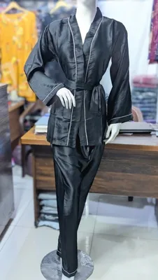 Black Silk Nightgown & Sleepwear Set 2 Pcs thumbnail 2