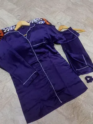 Purple Silk 3PC Night Suit for Women thumbnail 2