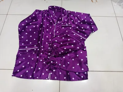 Heart Print Piping work on Shirt and Trouser Night Suit 3PCs (With scrunch) thumbnail 3