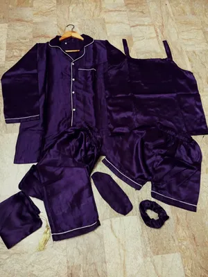 7 Pcs Women's Stitched Silk Piping Night suit thumbnail 2
