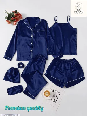 7 Pcs Women's Stitched Silk Piping Night suit