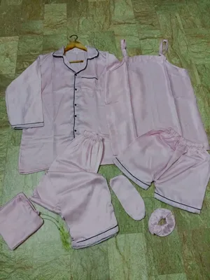 7 Pcs Women's Stitched Silk Piping Night suit thumbnail 2