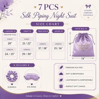 7 Pcs Women's Stitched Silk Piping Night suit thumbnail 3