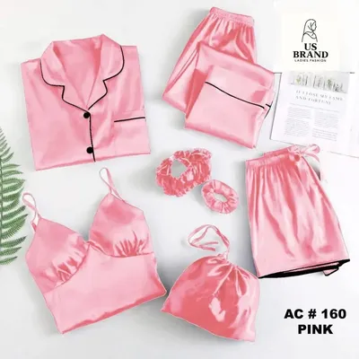 7 Pcs Women's StitchedNight suits Piping WorkOn Shirt Trouser ShortWith Seven Pieces NightwearSet thumbnail 2