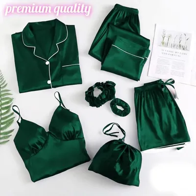 7 Pcs Women's StitchedNight suits Piping WorkOn Shirt Trouser ShortWith Seven Pieces NightwearSet thumbnail 2