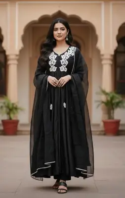 3 Pcs Women's Stitched Silk Embroidered Maxi Suit