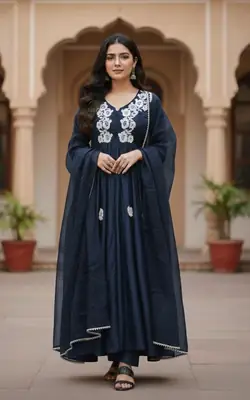 3 Pcs Women's Stitched Silk Embroidered Maxi Suit