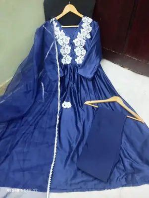 3 Pcs Women's Stitched Silk Embroidered Maxi Suit thumbnail 2