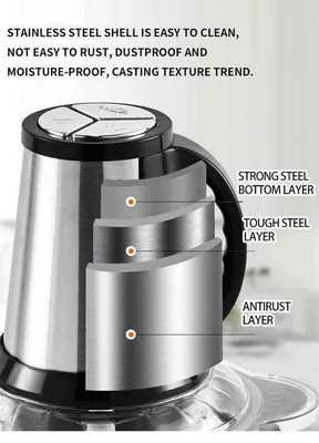 Portable Electric Meat Chopper 3L Stainless Steel thumbnail 7