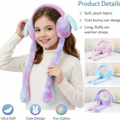 High Quality Moving Bunny Ear Muffs for Kids | Plush Rabbit Earmuffs with Moving Ears & Chu Chu Sound 