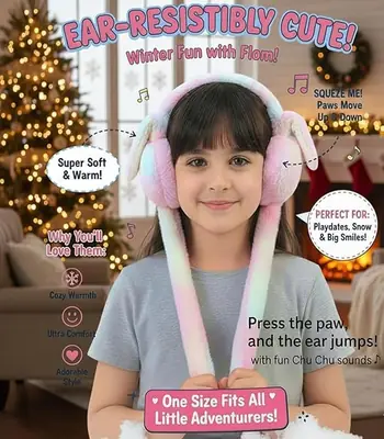 High Quality Moving Bunny Ear Muffs for Kids | Plush Rabbit Earmuffs with Moving Ears & Chu Chu Sound  thumbnail 2