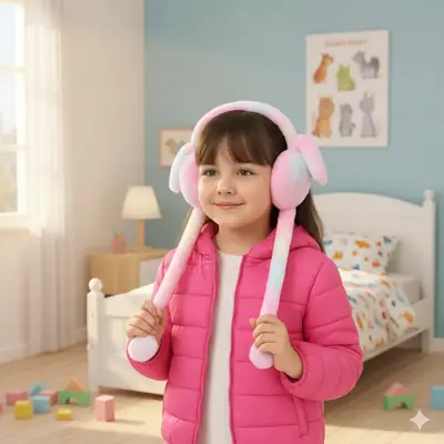 High Quality Moving Bunny Ear Muffs for Kids | Plush Rabbit Earmuffs with Moving Ears & Chu Chu Sound  thumbnail 3