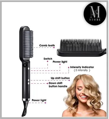 High Quality 2 in 1 Hair Straightener Brush & Curling Comb | Electric Heated Hair Straightening Brush | Anti-Scald Hot Comb thumbnail 4