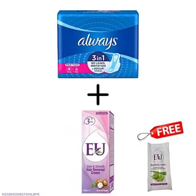 Always Maxi Thick Sanitary Pads + EU Hair Removal Cream + Free Lotion Set thumbnail 4