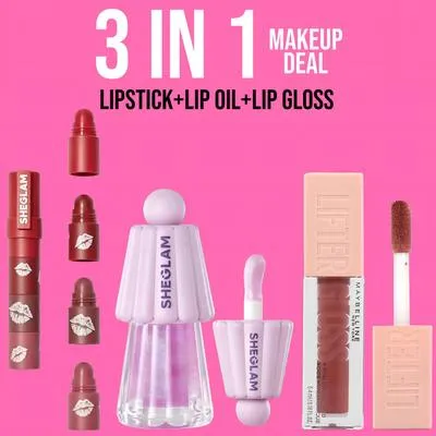3 in 1 Lip Gloss Oil & Lipstick Set for Pakistani Women