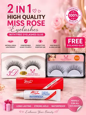 Pack of 2 High Quality Fake Eyelashes - Free Waterproof Eyelashes Glue