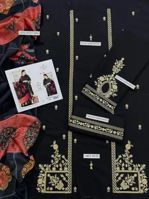 3 Pcs Women's Unstitched Embroidered Suit thumbnail 2